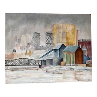 Industrial Landscape Painting, Signed Duff, 1942, Oil on Canvas, USA For Sale