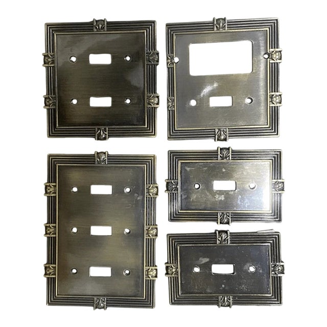 Vintage Franklin Brass Pineapple 5 Pice Set Switch Plate Cover For Sale