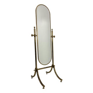 Adjustable Brass Floor Mirror in the style of Maison Jansen, 1970s For Sale