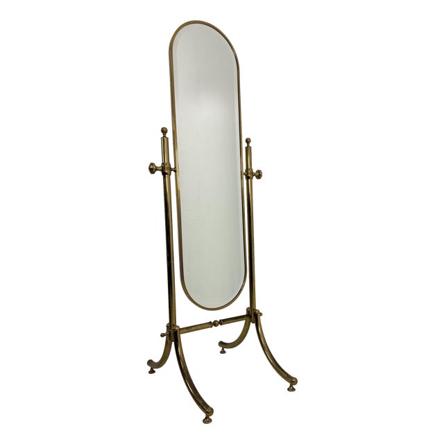 Adjustable Brass Floor Mirror in the style of Maison Jansen, 1970s For Sale