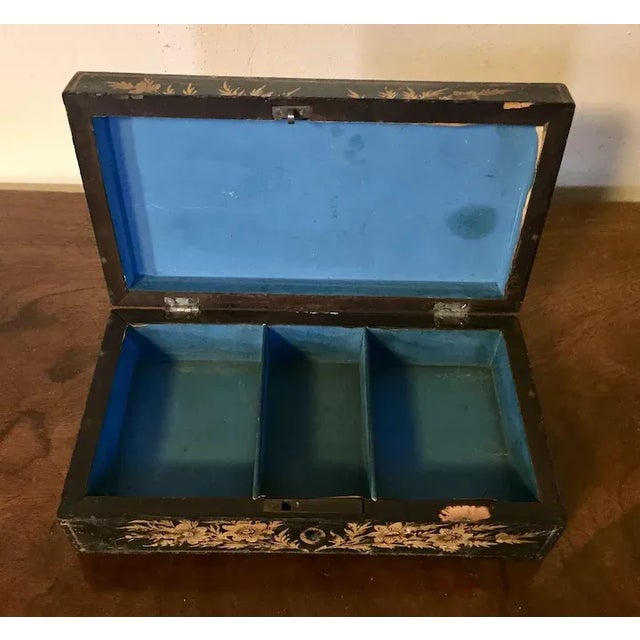 Wood 1820 Antique English Regency Japanned Black and Gold Jewelry Desk Box in the Chinese Taste For Sale - Image 7 of 10