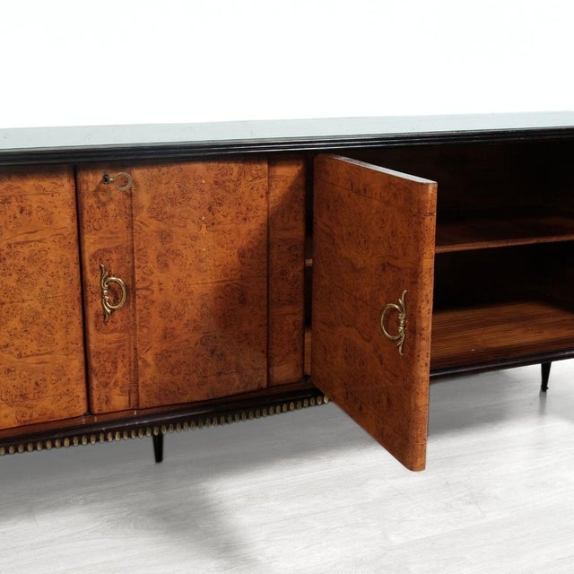 Vintage Wooden Sideboard with Decorated Glass Top and Bar Compartment For Sale - Image 18 of 18