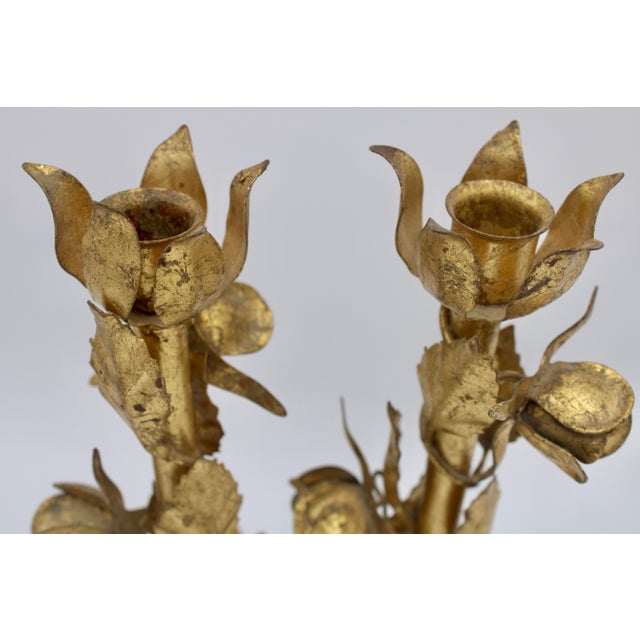 Gold Vintage Italian Gold Gilded Tole Candlesticks For Sale - Image 8 of 11