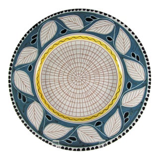 Mid-Century Scandinavian Nordic Elle Norway Fajance Teal Turquoise Blue Leaf Platter For Sale