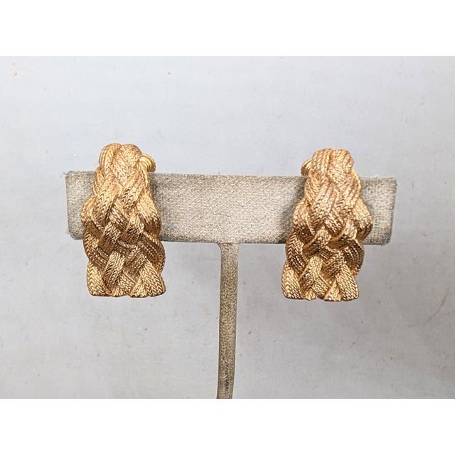 Mid-Century Modern Vintage 1960s Signed Napier Goldtone "Woven" Clip Earrings-2 Pieces For Sale - Image 3 of 7