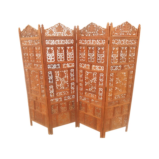 Solid Teak Pierce Carved Room Divider Chairish