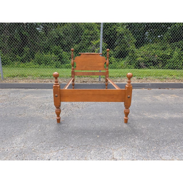 Brown Mid 20th Century Solid Maple Colonial Early American Twin Size Cannonball Bed Frame For Sale - Image 8 of 8