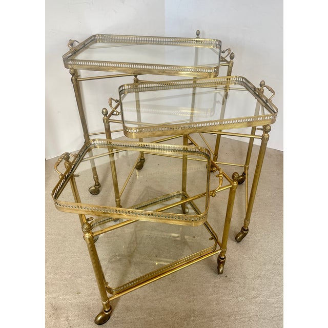 French Neoclassical Style Nesting Bar Carts With Glass Shelves, Maison Bagues For Sale - Image 9 of 18