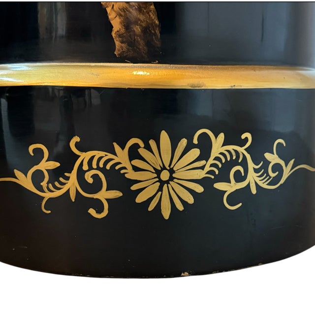 Pair of Chinoiserie Black Lacquer Cylindrical Pedestals For Sale - Image 4 of 11