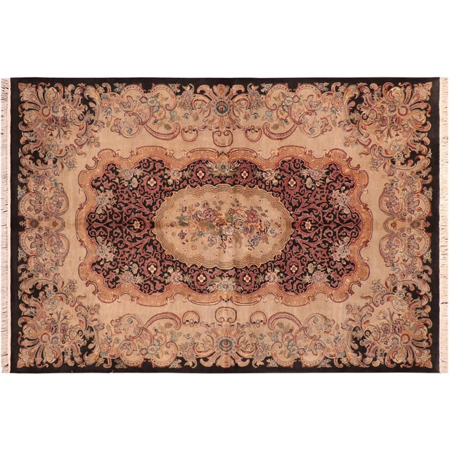 Black Art Nouveau 1990's Pak-Persian Black/Taupe Wool Rug - 6'2'' X 9'3'' For Sale - Image 8 of 9