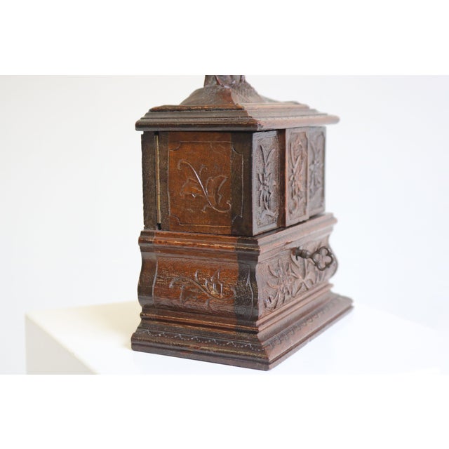 Antique Black Forest Jewelry Box in Carved Fruitwood and Red Velvet Chest, 1890 For Sale - Image 9 of 11