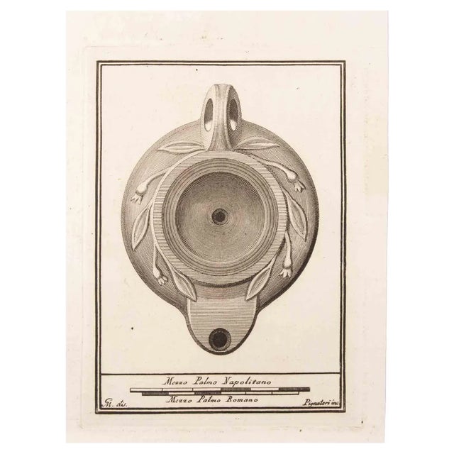 Carlo Pignatari, Oil Lamp with Decoration, Etching, 18th Century For Sale