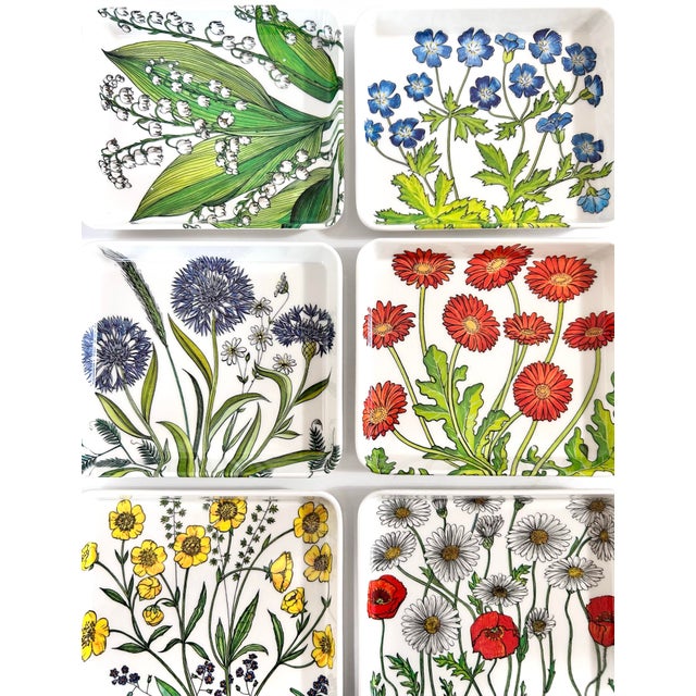 Vintage Italian Botanical Garden Trinket Trays, Spring Wildflower Catchalls – Set of 6 For Sale - Image 4 of 9