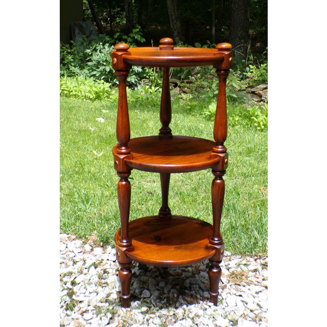 Vintage Ethan Allen Old Tavern Collection Pine 3 Tier Table Plant Stand, C 1970's Early American country knotty Pine solid...