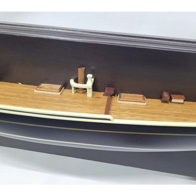 Large half model of the famous Canadian fishing Schooner “Bluenose” scale model with planked deck, trunk cabin, hatches,...