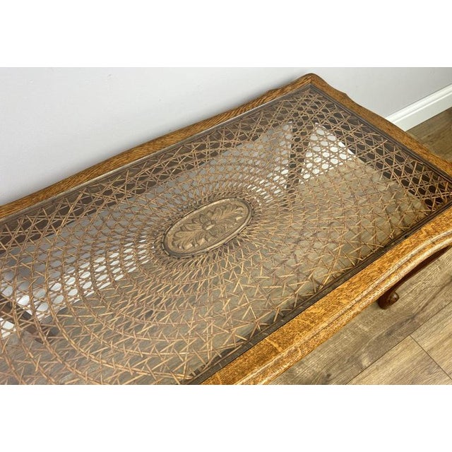 Vintage French Carved Oak Coffee Table with Glass Top For Sale - Image 10 of 14