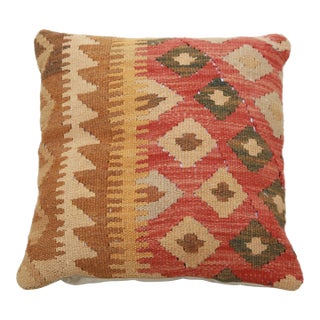 Arteverk Handwoven Afghan Kilim Pillow — Red & Gold Stripe For Sale