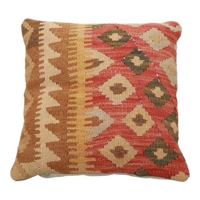 Arteverk Handwoven Afghan Kilim Pillow — Red & Gold Stripe For Sale