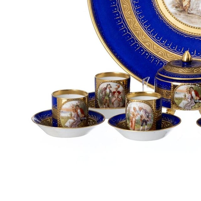 Porcelain Tete-a-Tete Service from Austrian Royal Vienna, Set of 15 For Sale - Image 3 of 6