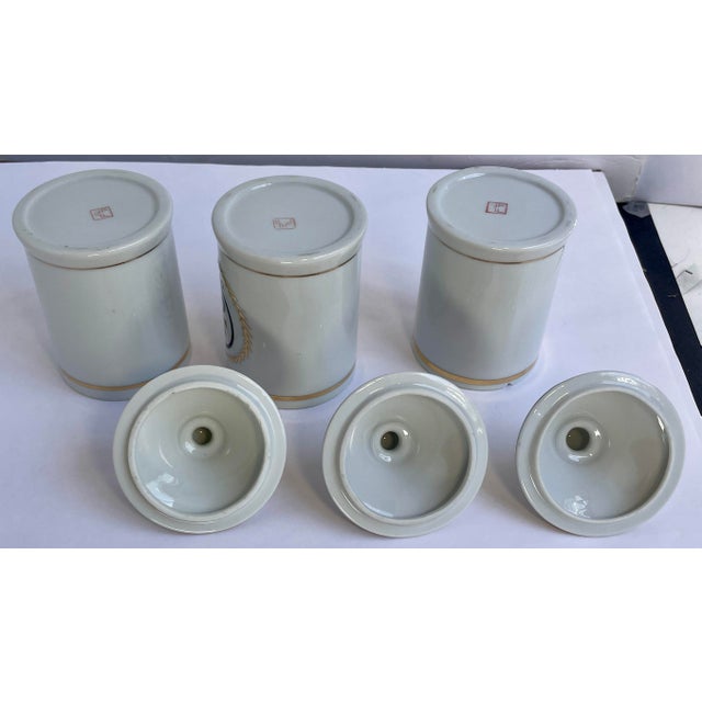 1960s Rare Set of Japanese Porcelain Apothecary Lidded Jars by LaGardo Tackett - Set of 3 For Sale In Monterey, CA - Image 6 of 8