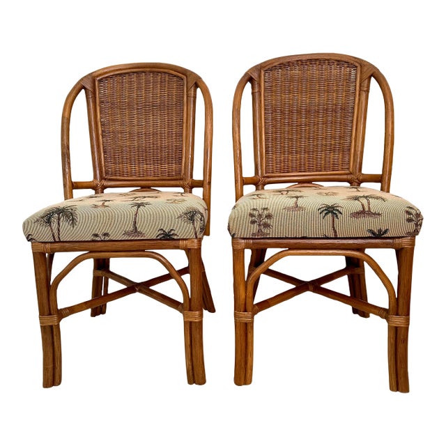 1980s Pair of Old Florida Regency Style Rattan Chairs Chairish