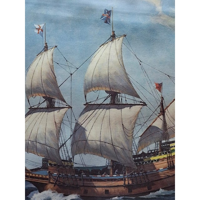 1950s Hervey Garrett Smith "Mayflower Ii" Signed Maritime Print – Framed 26.5" X 33" For Sale - Image 9 of 11