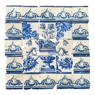 Antique 18th Century Portuguese Blue & White Flowerpiece on a Classical Stand Tile Mural For Sale