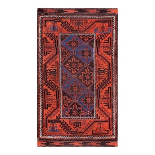 1900s Brown Geometric Tribal Antique Baluch Turkman Rug 3' X 5'4" Handknotted Wool Carpet For Sale