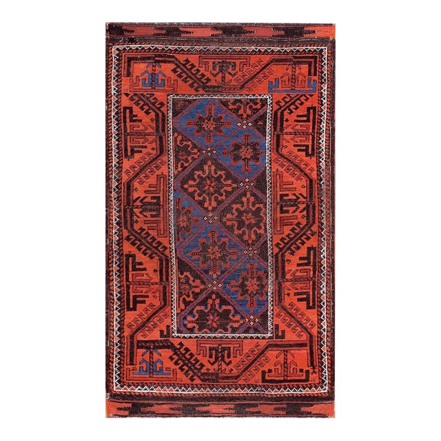 1900s Brown Geometric Tribal Antique Baluch Turkman Rug 3' X 5'4" Handknotted Wool Carpet For Sale