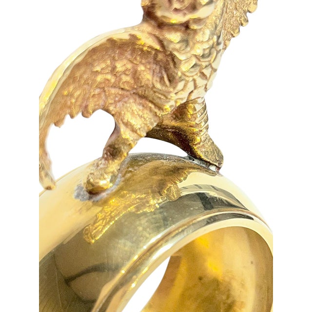Vintage Hollywood Regency Brass Owl Napkin Rings – Set of 4 For Sale - Image 9 of 12