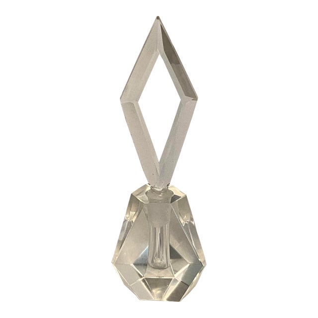 Antique Art Deco Clear Czech Glass Perfume Bottle With Stopper For Sale