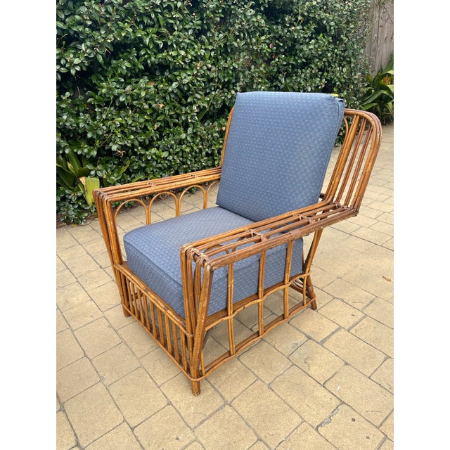 Brown 1930s Attributed to Heywood-Wakefield Stick Rattan Art Deco 3-Piece Suite (Sofa + Pair of Lounge Chairs Set) For Sale - Image 8 of 8