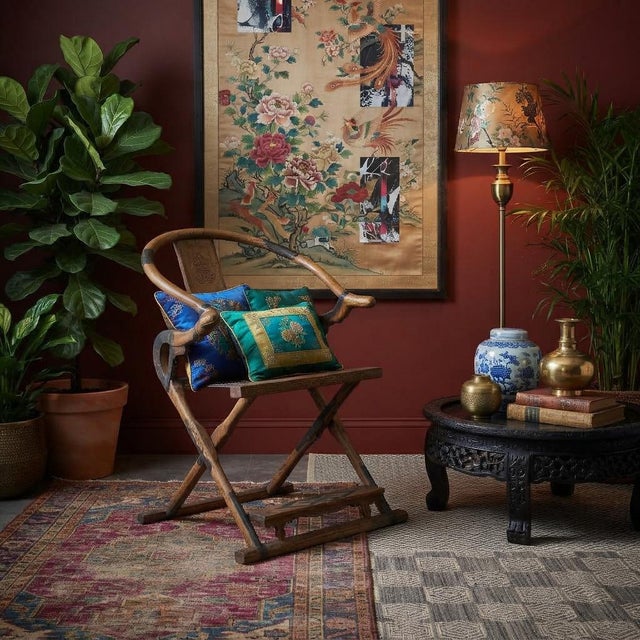 Vintage Chinese Folding Horseshoe-Back Ru Yi Medallion Motif Folding Armchair For Sale In San Francisco - Image 6 of 11