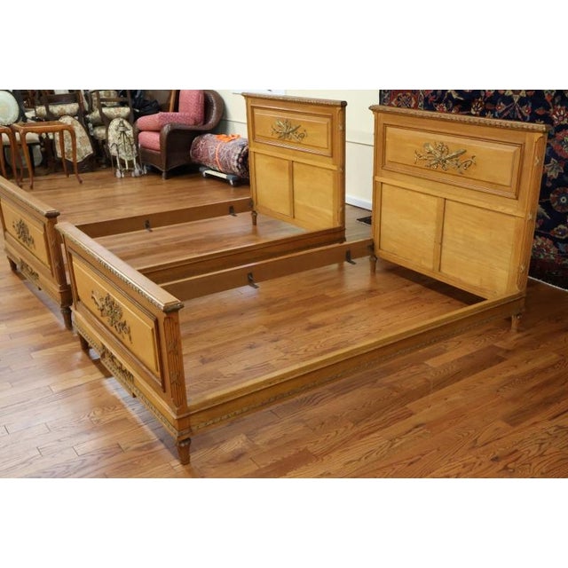 Wood Pair of 1920's Era Oak French Louis XVI Oak European Small Double Beds For Sale - Image 7 of 7