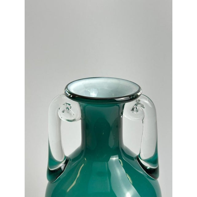 Turquoise Glass Amphora Vase by Jerzy Słuczan-Orkusz, Poland, 1980s For Sale - Image 4 of 11