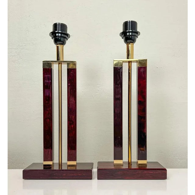 Dutch Brass and Red Acrylic Colomn Table Lamps, 1970, Set of 2 For Sale - Image 11 of 11