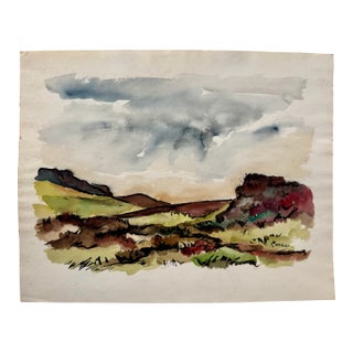 Henry Emil Salloch Original Watercolor on Paper Rolling Valley Landscape, 1962. For Sale