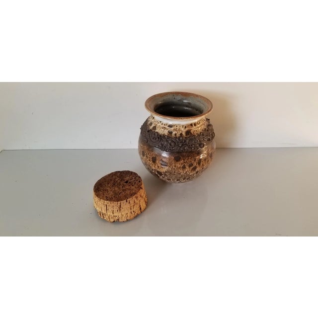 1970's Mid-Century Studio Pottery Container W/ Cork Stopper For Sale In Miami - Image 6 of 9