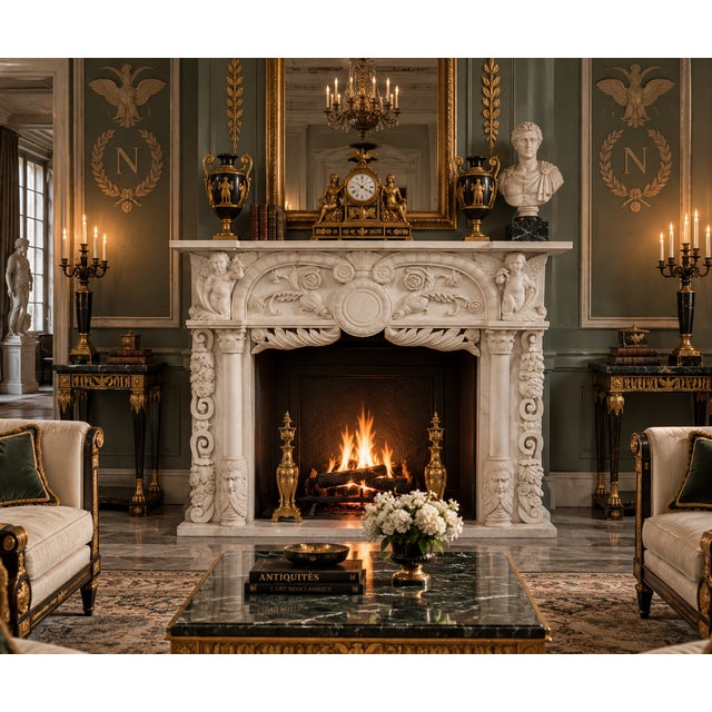 1940s Louis XVI White Carrara Marble Fireplace, 1940s For Sale - Image 5 of 5