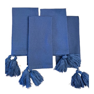 75 American Everhome Navy Napkins With Tassels For Sale