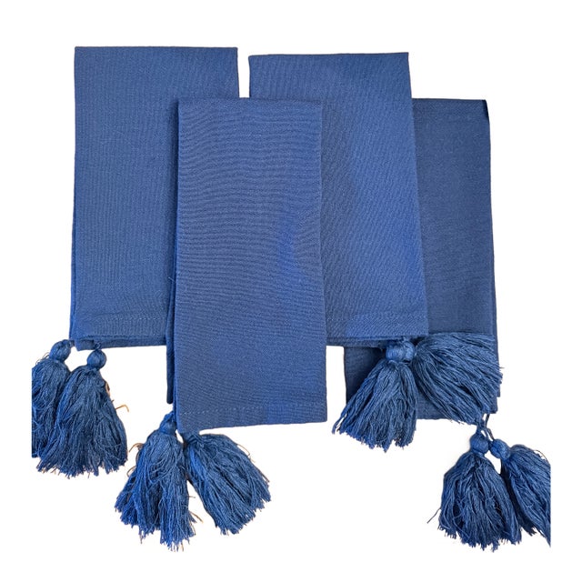 75 American Everhome Navy Napkins With Tassels For Sale