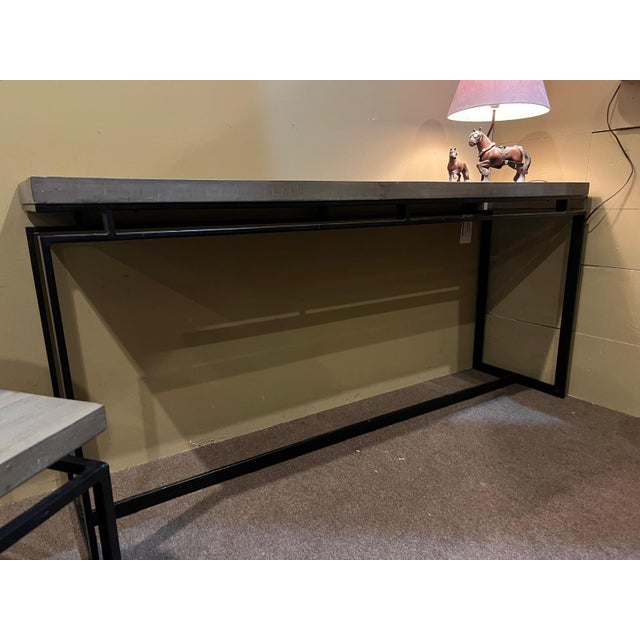Industrial Modern Industrial Console Table With Wood Top and Black Metal Frame For Sale - Image 3 of 4