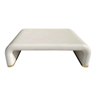 Postmodern Inspired Organic Modern Arched Coffee Table Scroll Edge Waterfall Style White Light Gray Hudson by Made Goods For Sale