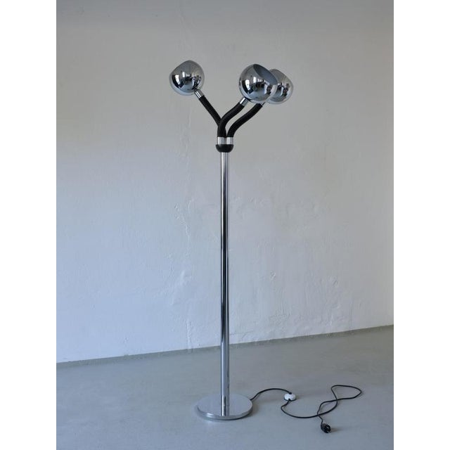 Black Space Age Chrome 3-Arm Floor Lamp, Italy, 1970s For Sale - Image 8 of 8