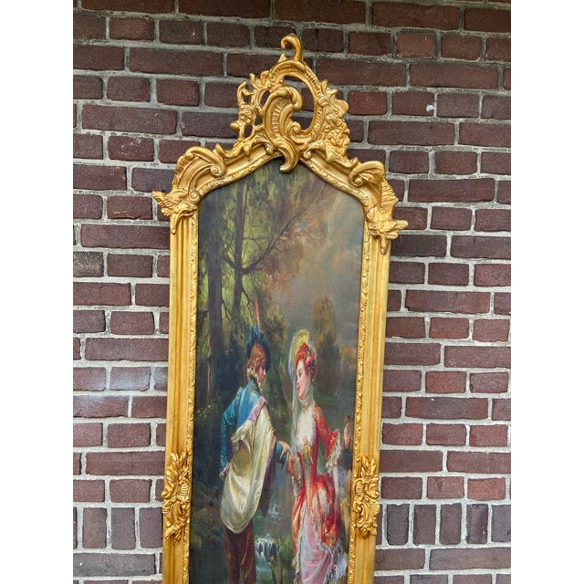 Vintage French Louis XVI Gilded Frame With Romantic Fabric Scenery Artwork For Sale - Image 11 of 16
