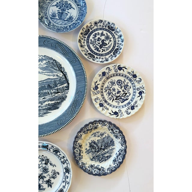 Mid 20th Century Vintage Blue and White Wall Plates - Set of 10 For Sale - Image 5 of 14