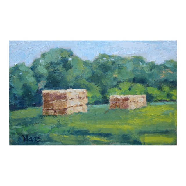 Quiet Places & Journeys — Hay Bales Landscape (Original Oil Landscape) For Sale
