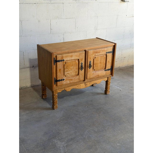 Mid-Century Modern Vintage Danish Oak Cabinet in Style of Henning Kjærnulf Scandinavian Rustic Sideboard For Sale - Image 3 of 10