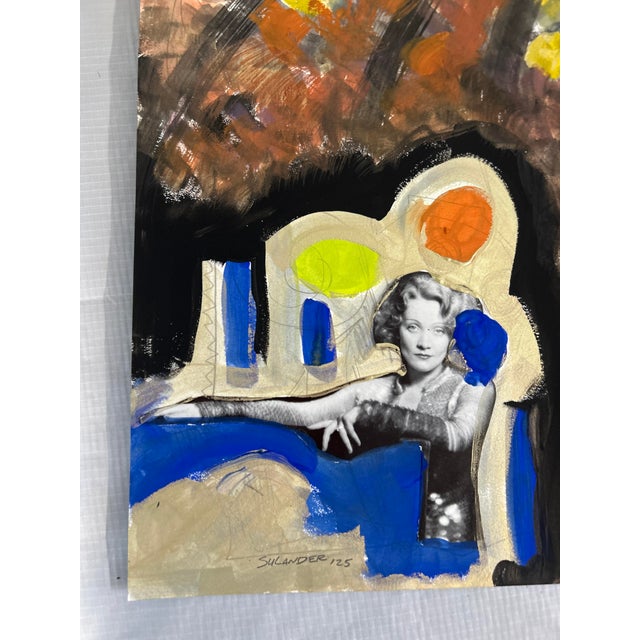 Abstract Expressionism Marlene Dietrich, 1930’s Collage/Painting by Erik Sulander on Paper, Signed. For Sale - Image 3 of 4