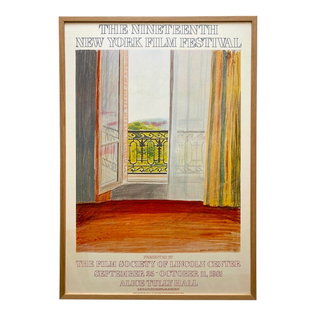 David Hockney Vintage 1981 Lithograph Print Framed Large New York Film Festival Poster " Window, Grand Hotel, Vittel " 1970 For Sale